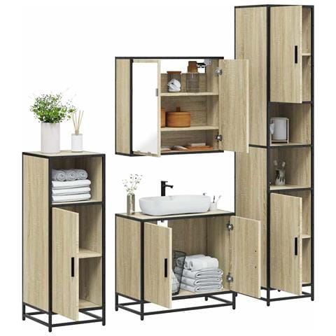 Set Mobili Da Bagno 4 Pz Rovere Sonoma In Legno Multistrato - Foto 1