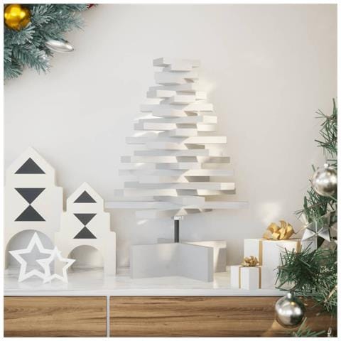 Albero Di Natale Decorativo Bianco 60 Cm Legno Massello Di Pino - Foto 1