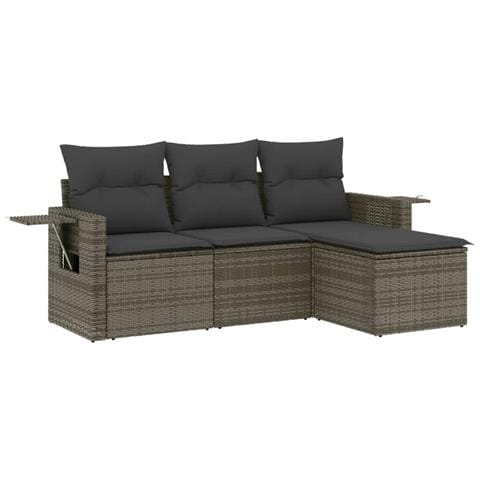 Set Divani Da Giardino 4 Pz Con Cuscini In Polyrattan Grigio - Foto 2
