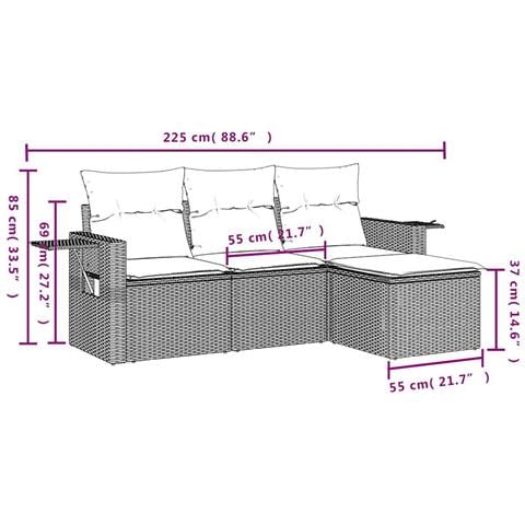Set Divani Da Giardino 4 Pz Con Cuscini In Polyrattan Grigio - Foto 3
