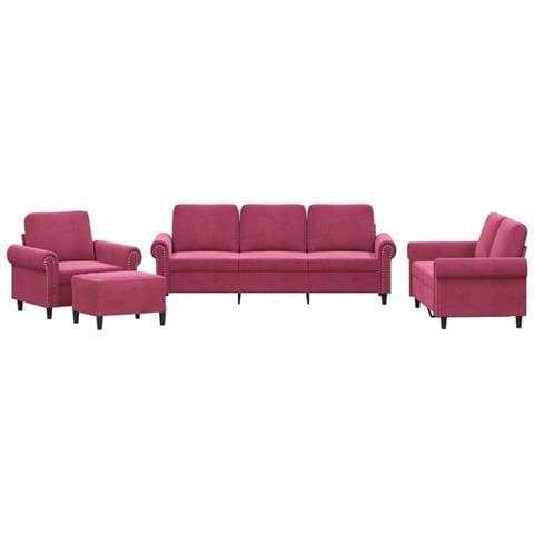 Set Di Divani 4 Pz Con Cuscini Rosso Vino In Velluto - Foto 1