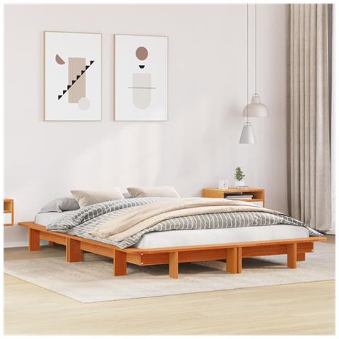 Lusso Casadino -  Letto Senza Materasso Marrone Cera 150x200 Cm In Legno Di Pino - Foto 8