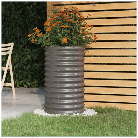 Vaso Da Giardino Acciaio Verniciato A Polvere 40x40x68cm Grigio - Foto 4