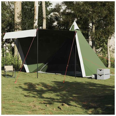 VidaXL Tenda Familiare A Tipi 8 Posti, Impermeabile 400x400x200 Cm, Con Ingresso E Prese D'Aria, E-Port Per Cavo Elettrico, Leggera E Portatile, Verde, Per Campeggio E Avventure - 3