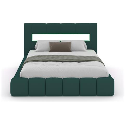 Omaha Letto Nuvola Led Con Cassettiera 160x200cm Velluto Verde - Foto 5