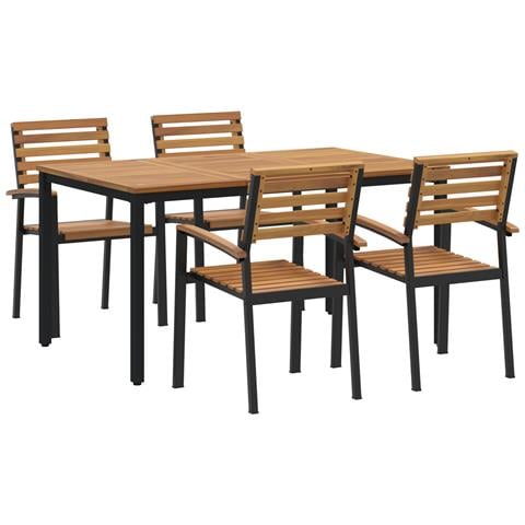 Set da Pranzo da Giardino 5 Pezzi in Legno Solido di Acacia e Metallo - Foto 1