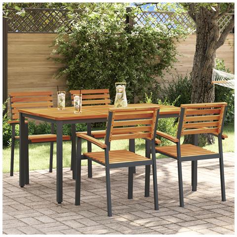Set da Pranzo da Giardino 5 Pezzi in Legno Solido di Acacia e Metallo - Foto 2