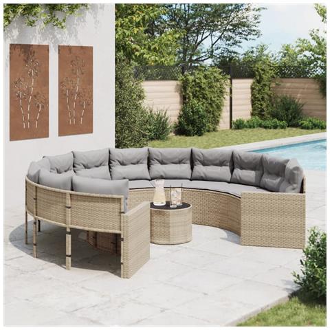 Divano Giardino con Tavolo e Cuscini Circolare Beige Polyrattan - Foto 2