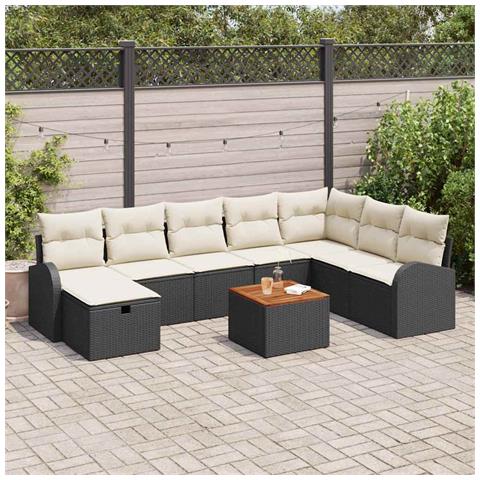 Set di divani da giardino a 9 pezzi con cuscini in rattan poliestere nero, Divano da giardino a 2 posti con ripostiglio e cuscini in rattan poliestere nero - Foto 2