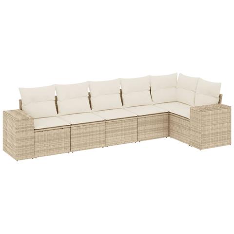Set Divano da Giardino 6 pz con Cuscini Beige in Polyrattan - Foto 1