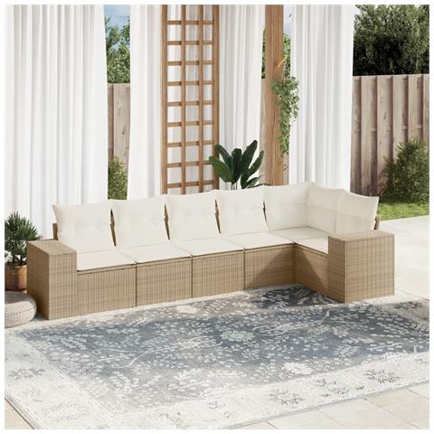 Set Divano da Giardino 6 pz con Cuscini Beige in Polyrattan - Foto 2