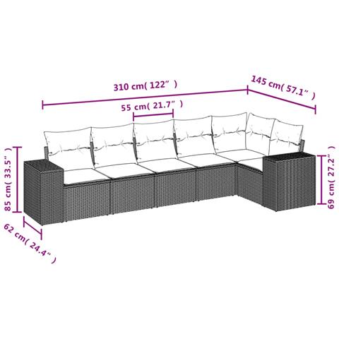 Set Divano da Giardino 6 pz con Cuscini Beige in Polyrattan - Foto 3