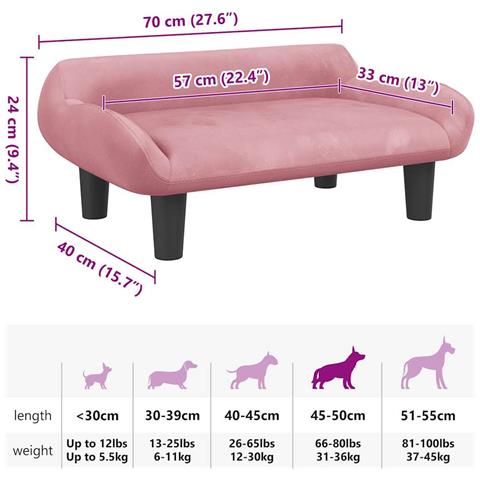 Lettino per Cani Rosa 70x40x24 cm in Velluto - Foto 7