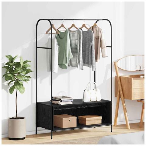 Stendibiancheria Nero 100 x 44 x 160 cm Legno multistrato - Foto 2