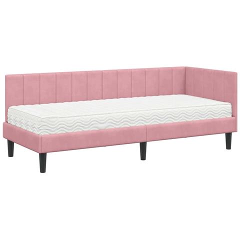 Cornice del letto ad angolo Rosa 80 x 200 cm Velluto - Foto 1