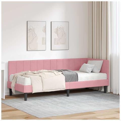 Cornice del letto ad angolo Rosa 80 x 200 cm Velluto - Foto 2