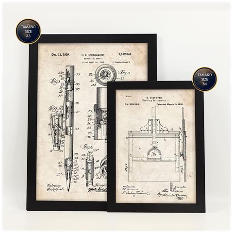 Set Di 6 Stampe Poster Con Brevetti Di Strumenti Di Misura Poster Con Immagini Di Brevetti Retrò Design D'interni In Stile Vintage A3 & A4 Cornice Nera - Foto 6