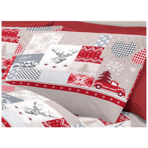 Completo Lenzuola Pensieri Delicati 100% Cotone Disegno Alpi Matrimoniale Rosso - Foto 2