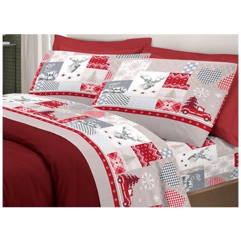 Completo Lenzuola Pensieri Delicati 100% Cotone Disegno Alpi Matrimoniale Rosso - Foto 1