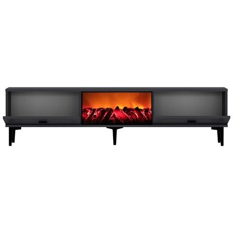 Fyra Porta Tv Con Camino A Led 150cm Grigio Antracite E Nero - Foto 2