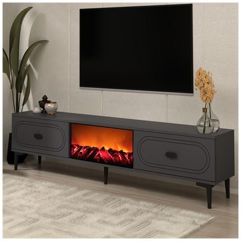 Fyra Porta Tv Con Camino A Led 150cm Grigio Antracite E Nero - Foto 5