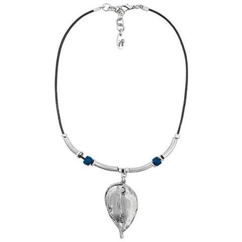 Collana Girocollo Placcata Argento Con Foglia Blu Della Foresta Blu, 40 Cm - Foto 1