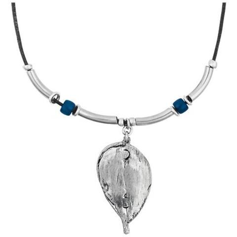 Collana Girocollo Placcata Argento Con Foglia Blu Della Foresta Blu, 40 Cm - Foto 2