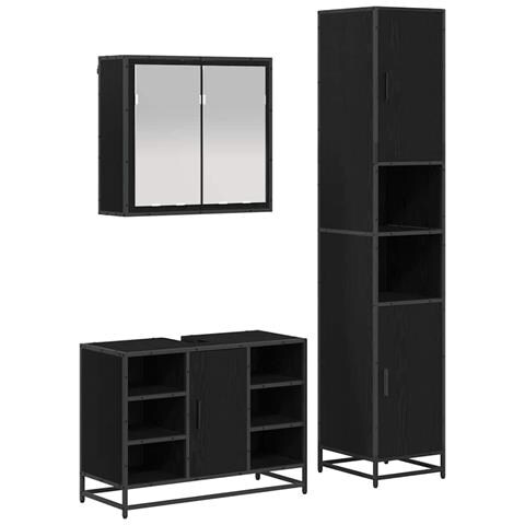 Set di mobili per il bagno 3 pcs Rovere Nero Legno multistrato - Foto 1