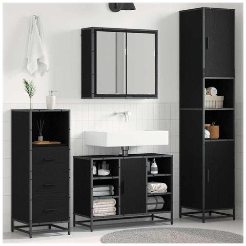Set di mobili per il bagno 3 pcs Rovere Nero Legno multistrato - Foto 2