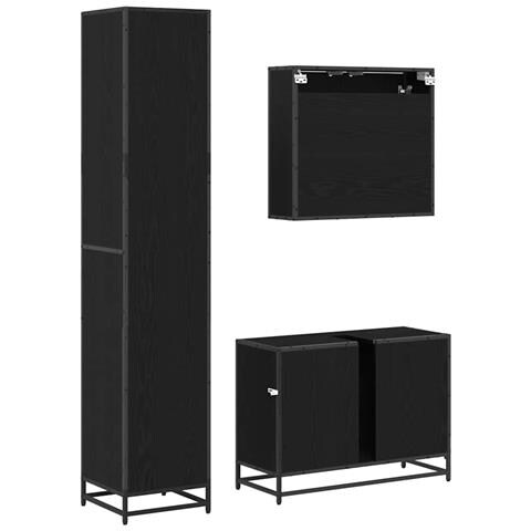 Set di mobili per il bagno 3 pcs Rovere Nero Legno multistrato - Foto 9