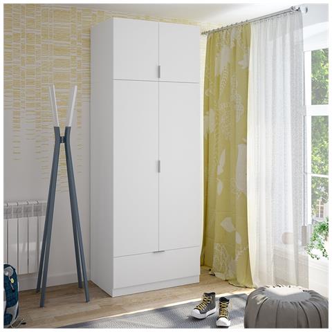 Armadio Camera Da Letto Budoia - Guardaroba 2 Ante Un Ripiano, 80x170h Cm Bianco - Foto 2