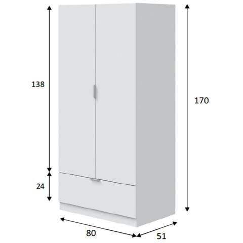 Armadio Camera Da Letto Budoia - Guardaroba 2 Ante Un Ripiano, 80x170h Cm Bianco - Foto 8