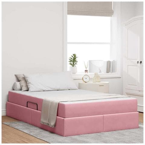 Letto con contenitore e materasso Rosa 120 x 200 cm Velluto - Foto 2