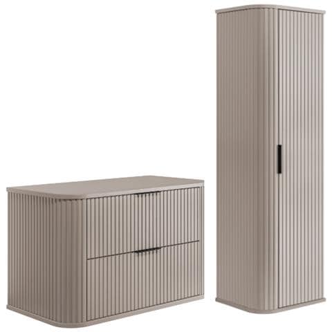 | Set di mobili da bagno - Beige Mat | 80/52/41 cm & 35/139/31 cm | Mobili sottolavabo, mobili da bagno, armadietto alto, mobiletto da bagno, mobile da bagno - Foto 1