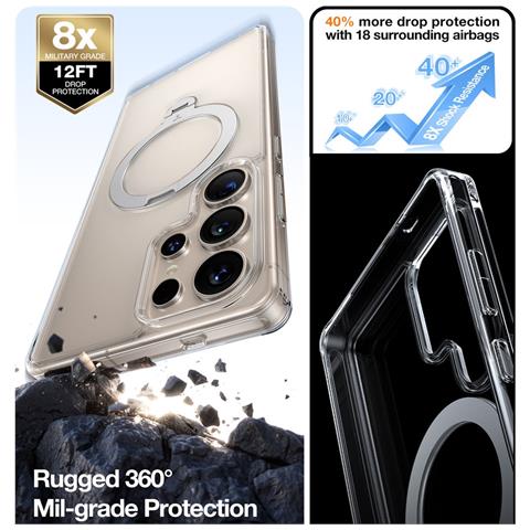 Cover per Galaxy S25 Ultra - TPU+PC, Trasparente, Con Soporte - Foto 2