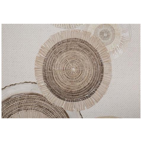 Dipinto Su Tela Circly Con Inserti B Cerchi Materici Marrone E Crema 50x100 Cm - Foto 2