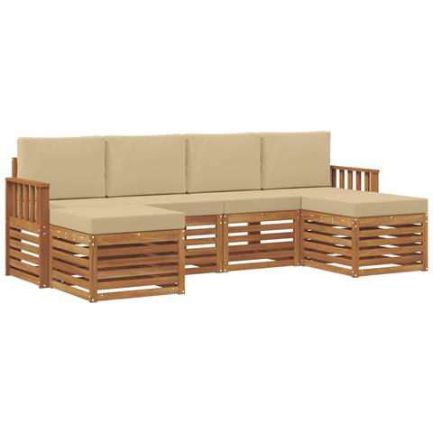 Set divani 6 pcs Naturale e Beige Legno di Acacia Massello - Foto 1