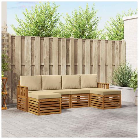 Set divani 6 pcs Naturale e Beige Legno di Acacia Massello - Foto 2