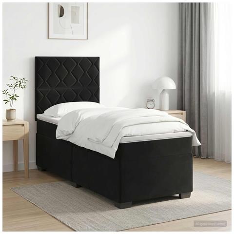 Letto box spring con materasso Nero 90 x 200 cm Velluto - Foto 2