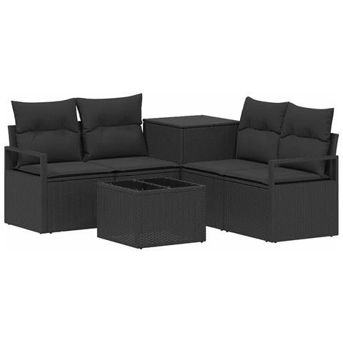 Set di divani 6 pz Nero Rattan sintetico e Acciaio - Foto 1