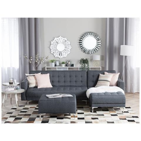 Divano Angolare Con Ottomana Aberdeen Grigio Scuro Tessuto Sinistra - Foto 10