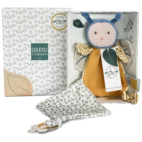 Doudou Pacifier Clip Bee - 17 Cm - Blu / Giallo - Regalo Di Nascita Biologico - Polline L'ape Biologica - Dc3847 - Foto 1