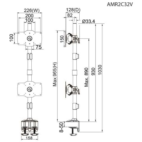 AMR2C32V, Clamp, 75 x 75,100 x 100,200 x 200 mm, Nero, Alluminio, Plastica, Acciaio, -15 - 15° - Foto 1