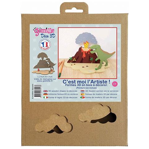 Decorazione 3d In Legno Mdf - Vulcano E Tirannosauro - Foto 1