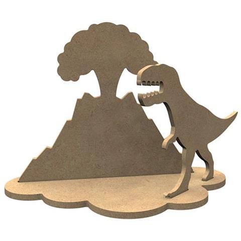 Decorazione 3d In Legno Mdf - Vulcano E Tirannosauro - Foto 2