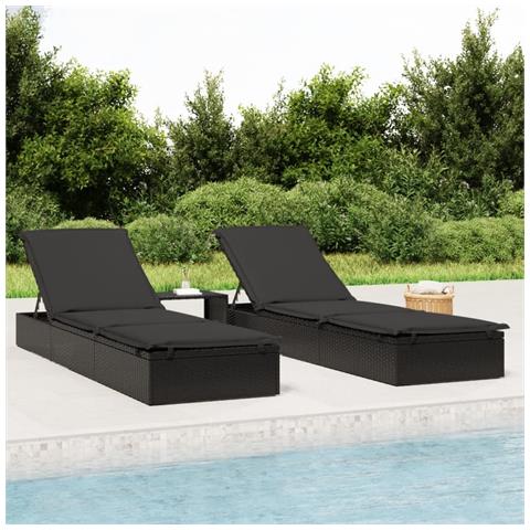 Lettino 1 pz con Cuscino Nero 201x55x62 cm in Polyrattan - Foto 2
