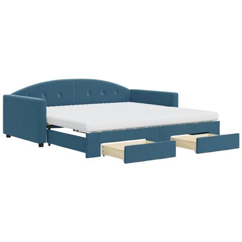Divano Letto Estraibile Con Cassetti Blu 100x200 Cm In Velluto - Foto 1