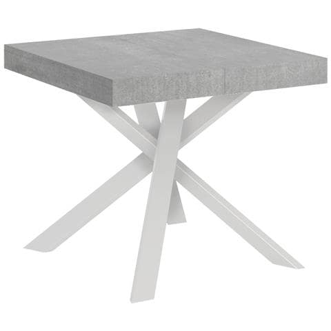 Tavolo Allungabile 90x90/194 Cm Clerk Piano - Gambe Bianche - Cemento - Foto 5
