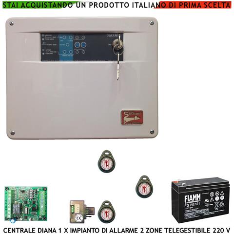 Diana 2 Zone Centrale Allarme Per Impianto Antifurto Filo Tre Chiavi Tag 2 Meccaniche Batteria 12 V 7,2 Ah Gestisce Se - Foto 1