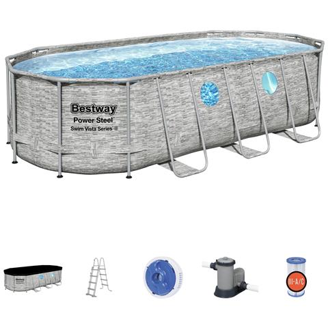 Piscina Ovale Rattan Con Oblò Power Steel Swim Vista 549x274x122 Cm 56716 - Foto 1